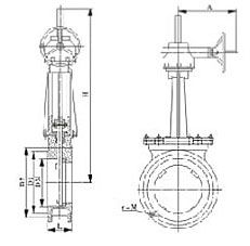 PZ573傘（sǎn）齒輪式刀型閘閥外形尺寸圖