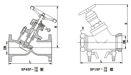 SP45、SP15數字鎖定平衡（héng）閥外形（xíng）尺寸圖